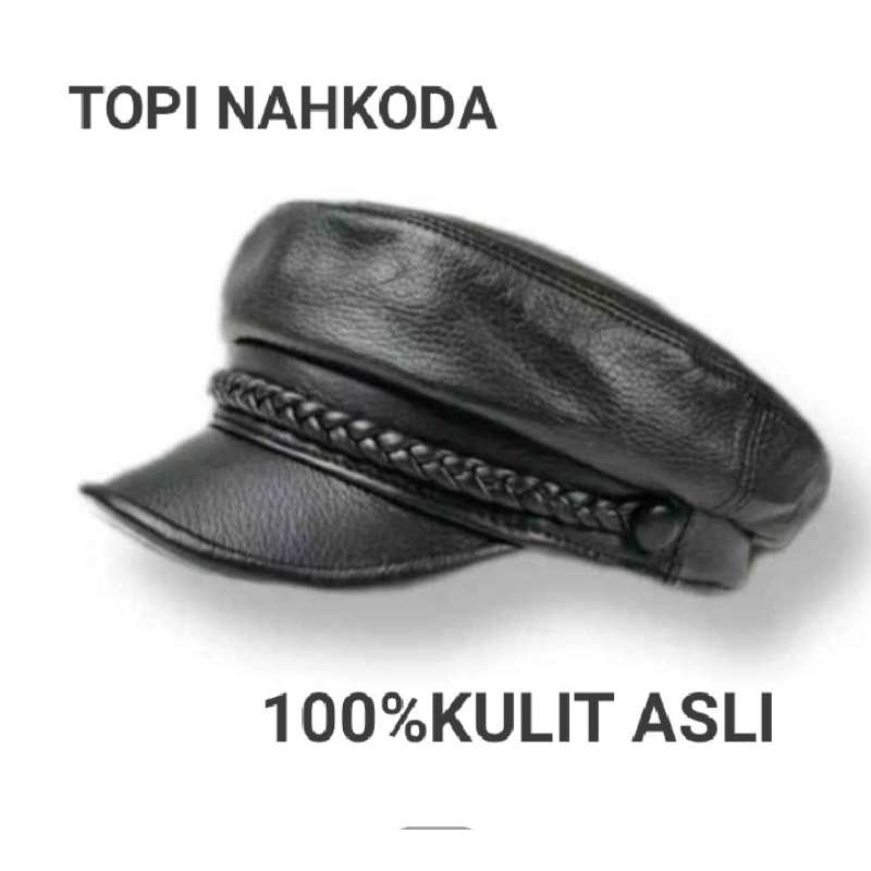 TOPI KULIT NAHKODA POLIS ASLI KULIT DOMBA TRENDY