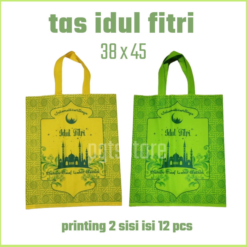 

Termurah Tas idul fitri print 2 sisi ukr 38 x 45 isi lusinan tas lebaran hammpers hadiah thr