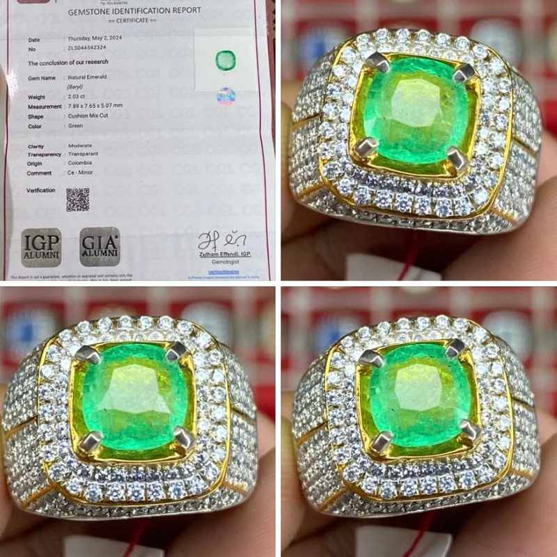 Cincin Natural Zamrud Colombia Sertifikat