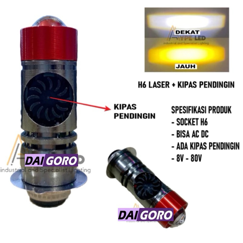 Lampu Depan Laser Plus Kipas Pendingin Lampu Utama Led Motor Xcase H6 AC/DC All Motor Matic / Bebek