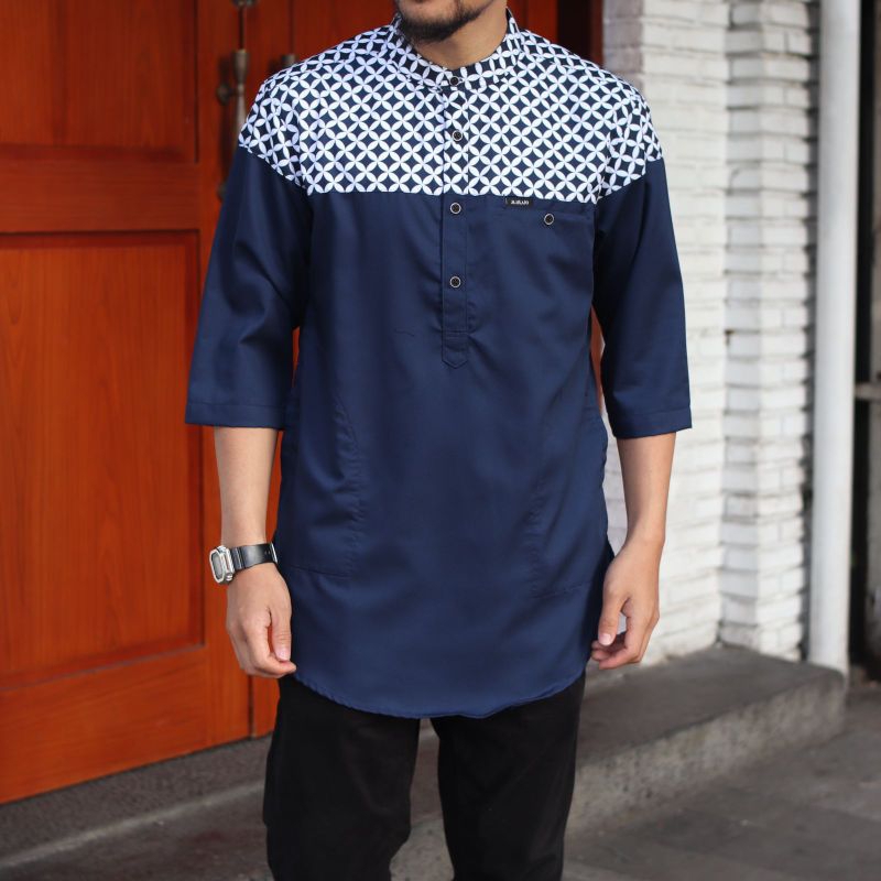 Kemeja Koko Uhud tangan 3/4 kurta pria dewasa marajo
