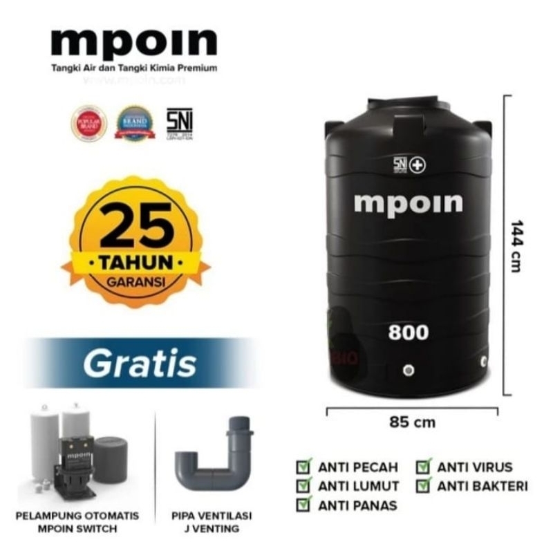 TANGKI AIR / TANDON MPOIN WAVE 800 LITER - garansi 25 thn