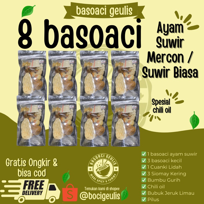 

(Bonus Toping) 8 pcs basoaci Ayam Suwir Mercon dan Ayam Suwir Biasa