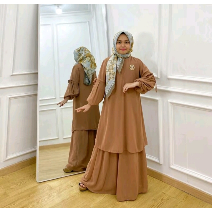 Gamis Anak Malaysia Ceruty Babydoll 2Layer Full Puring Dress Anak Pengajian Terbaru Aishwa