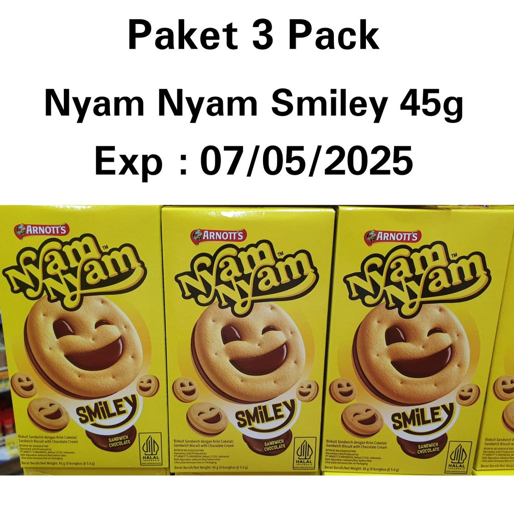 

PAKET 3 PACK Biskuit Nyam Nyam Smiley Chocolate 45g