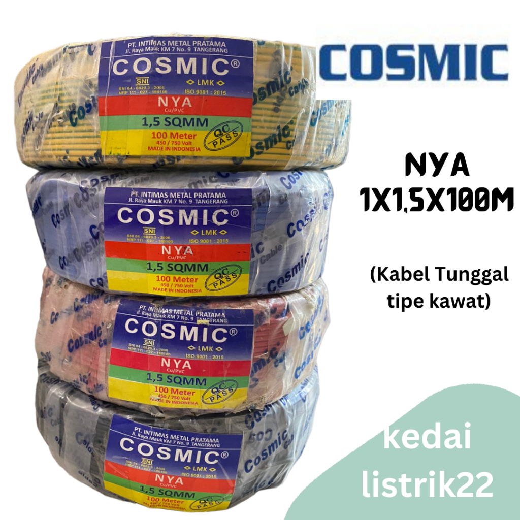 Kabel NYA, Kabel tunggal, Kabel tanam Kabel Tembaga NYA 1,5mm Cosmic 100meter