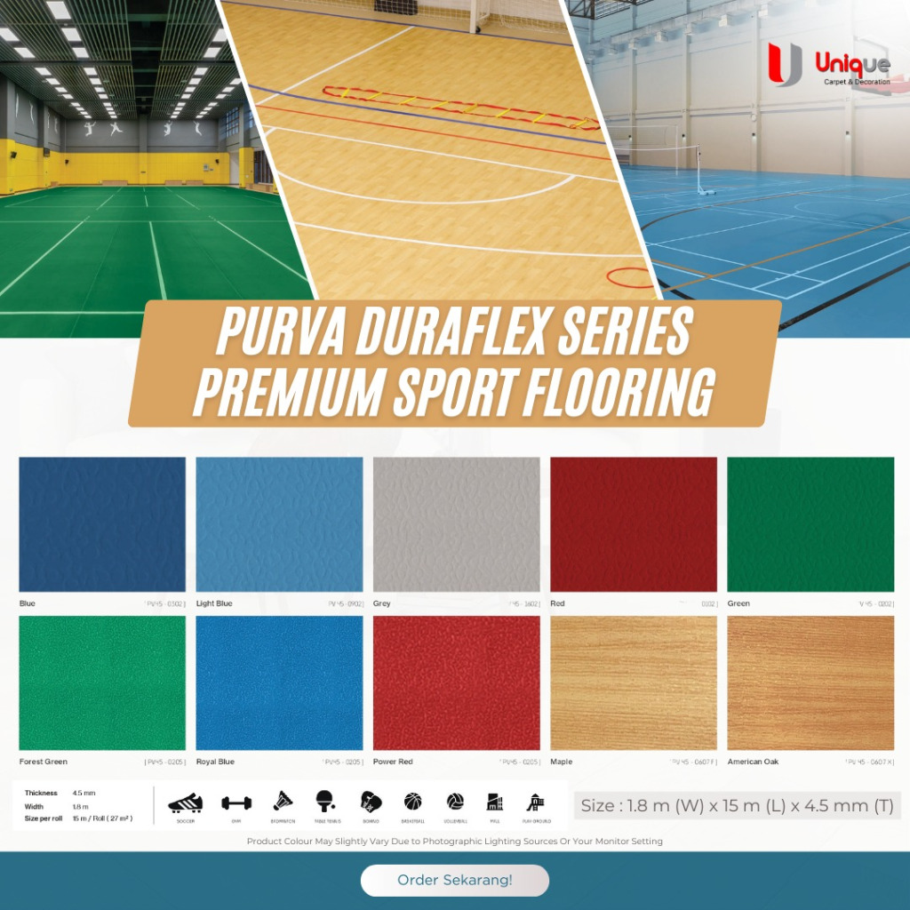 Duraflex Premium Sports Flooring 4.5 mm / Purva Lantai Vinyl Lapangan Olahraga Indoor / Vinyl Lapang