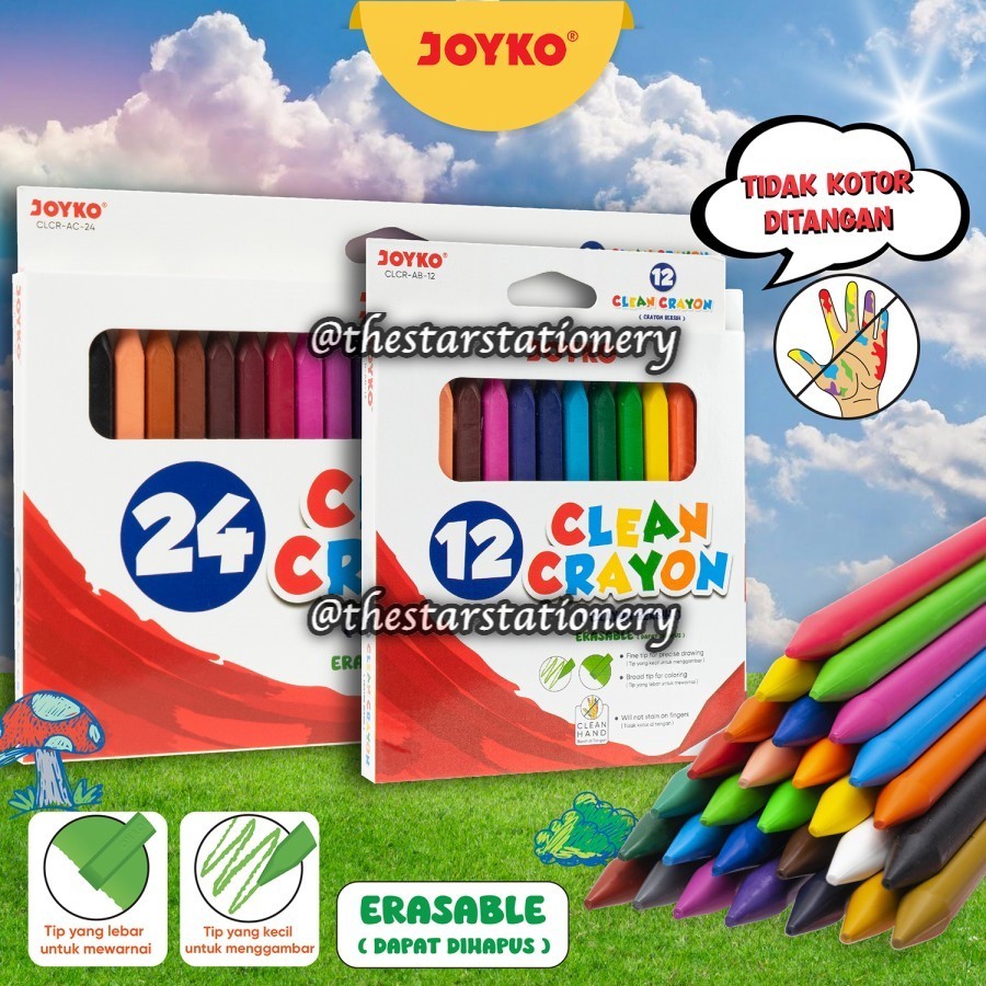 

(1 Set) Clean Crayon Joyko CLCR-AB-12 CLCR-AC-24 / Krayon Bersih Dapat Dihapus Clean Crayon Erasable Joyko CLCR