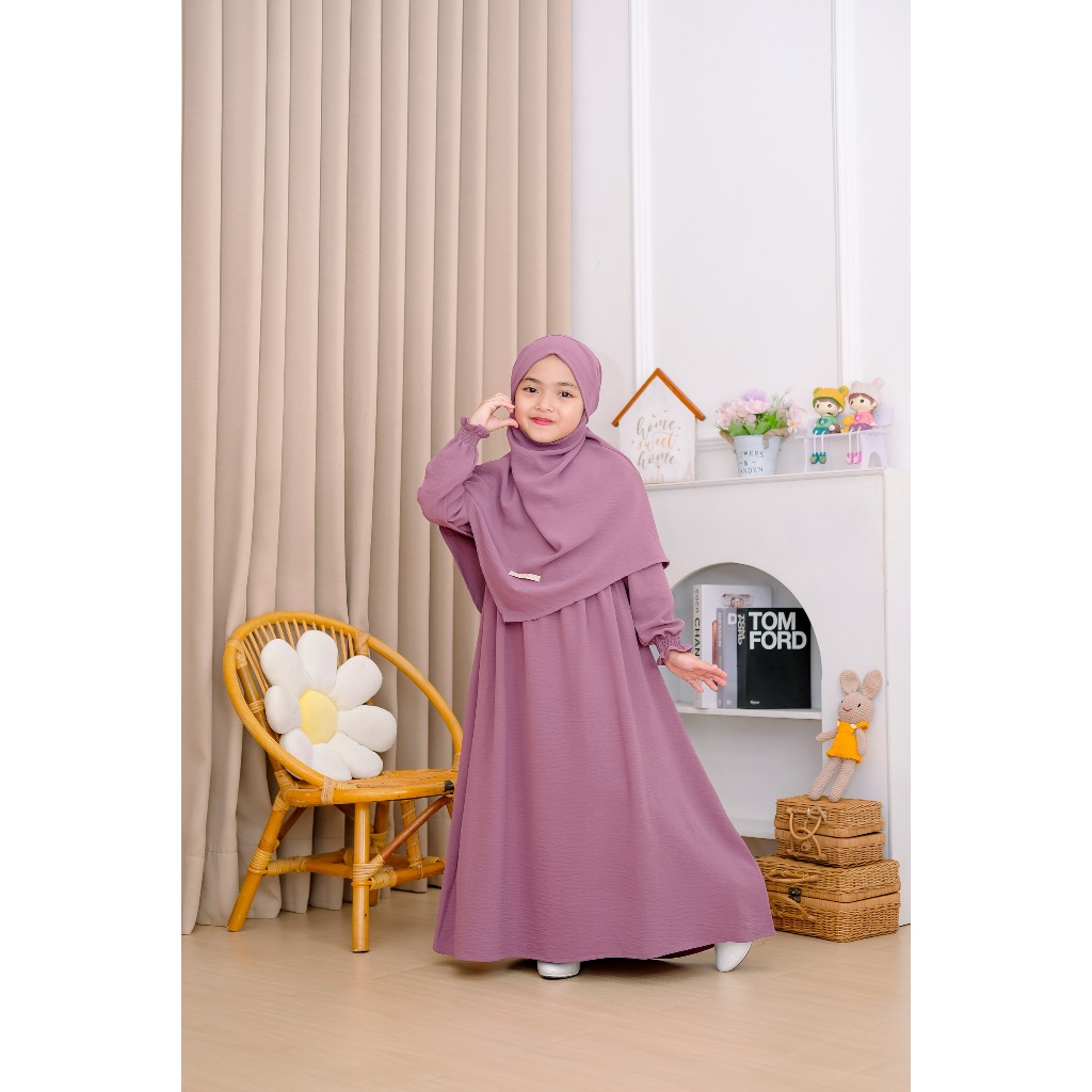 Acikku Kids - Gamis Anak Perempuan Syar'i French Khimar Safiyah Set Umur 2-13 Tahun Purple