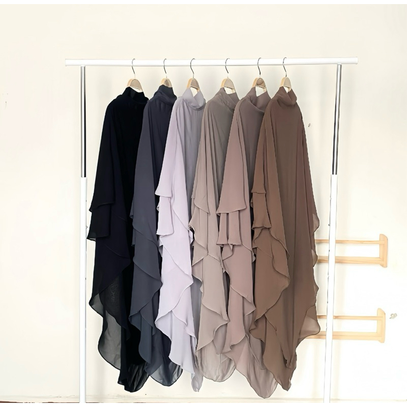 FRENCH KHIMAR SADA FK Umroh Haji Chiffon Hareer Sifon Arab Double Layer Tabassama