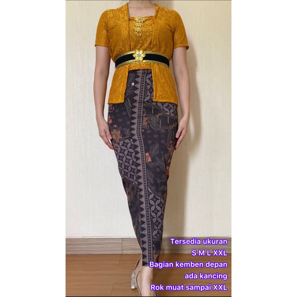 Kebaya Bali Brokat Bed Lengan Pendek Atasan Kebaya Modern Kutu Baru Murah Rok Kamen Span Batik Bawah
