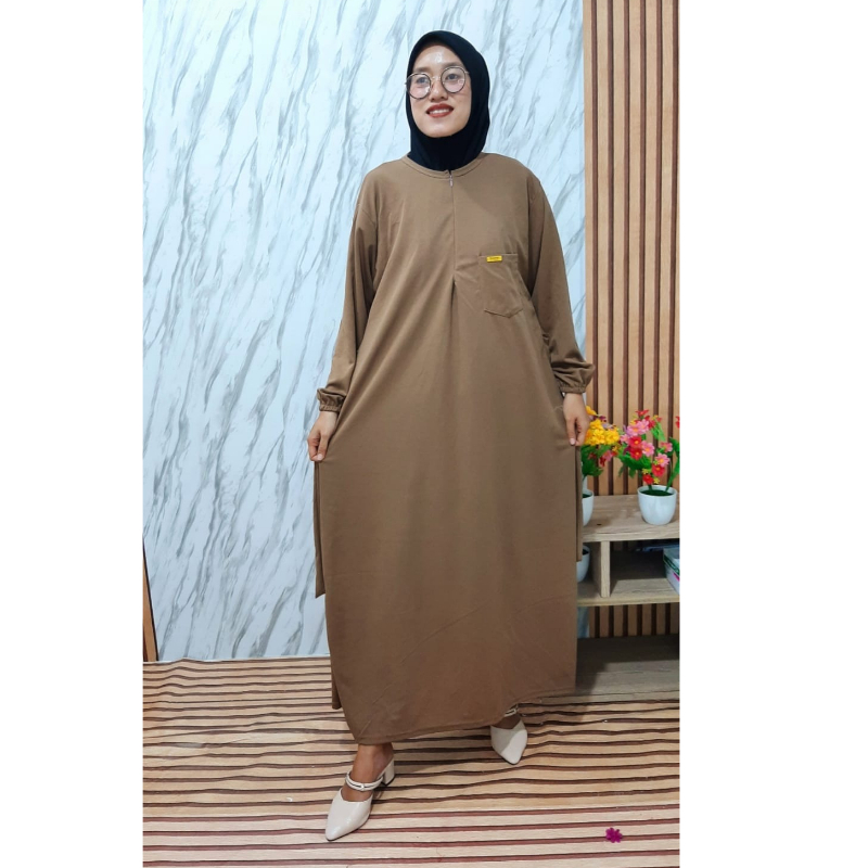 Gamis Kaos muslim dewasa moscrepe voxy premium sleting depan busui