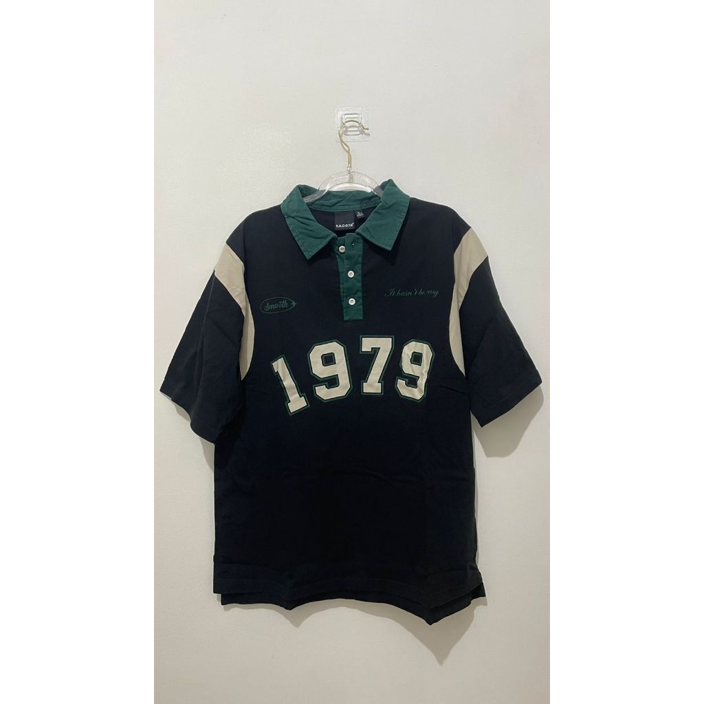 Preloved Kemeja Polo Unisex Smooth Hitam Hijau (Baju Bekas, Baju Second)