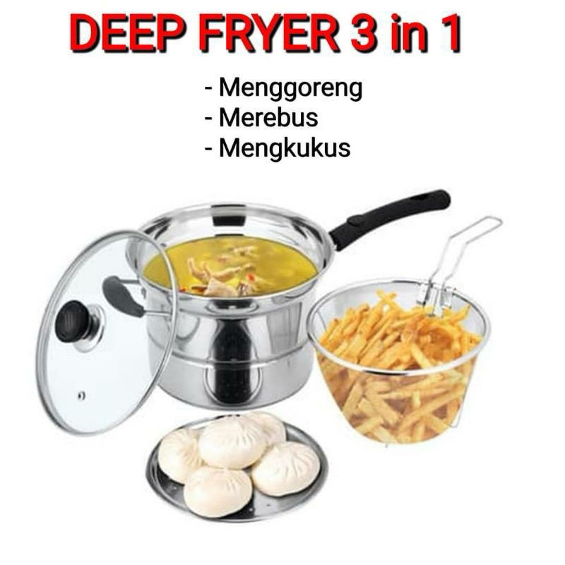 KOREAN DEEP FRYER SET Panci 3in1 MULTIFUNGSI Panci Penggorengan Panci goreng Kukus Masak Steamer Pot