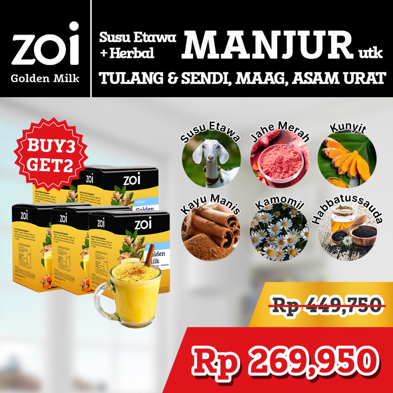 

Beli 3 Box Dapat 5 Box Zoi Golden Milk Susu Herbal Susu Sehat Susu Kambing, Jahe dan Kunyit