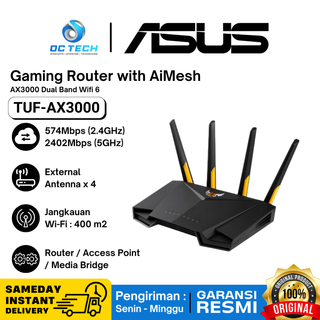 ASUS TUF-AX3000 AX3000 Dual Band Wifi 6 Gaming Router AiMesh AX 3000