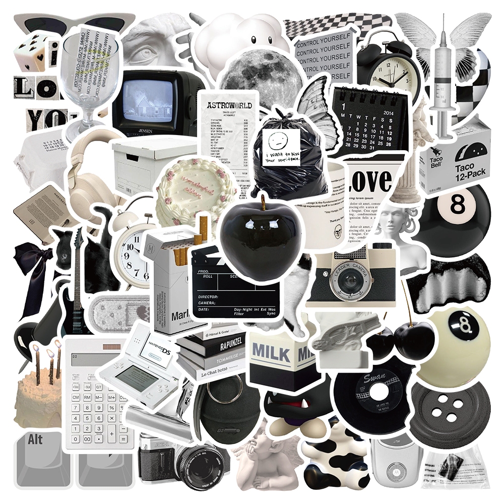 

COD 61PCS Simplicity Stiker lucu Black and WhiteAnti Air Stikers Berperekat Waterproof sticker decal buat Motor Helm Buku Journal Koper Casing HP Laptop Botol Minum