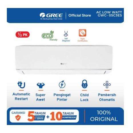 AC Gree GWC-05C3ES 1/2 PK Low Watt 05C3ES 0,5 PK PLUS PASANG (Depok dan sekitarnya)