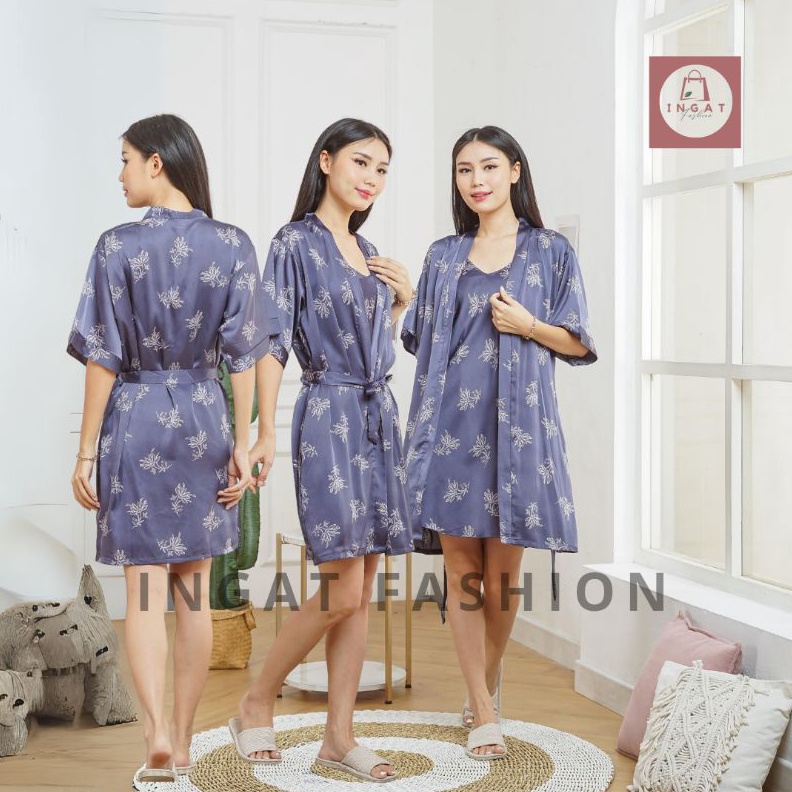 KODE G74F KIMONO DASTER SATIN MOTIF 2 IN 1 BAJU TIDUR SATIN KIMONO6C