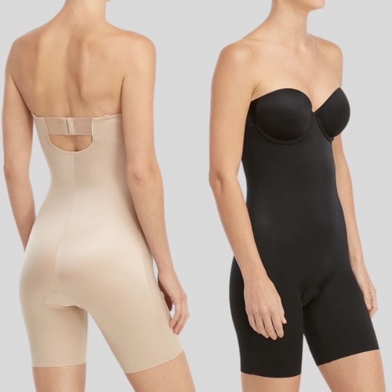 KODE W56J SPANX Suit Your Fancy Strapless Cupped Midthigh Bodysuit Celana Korset Tulang Berkawat Bod