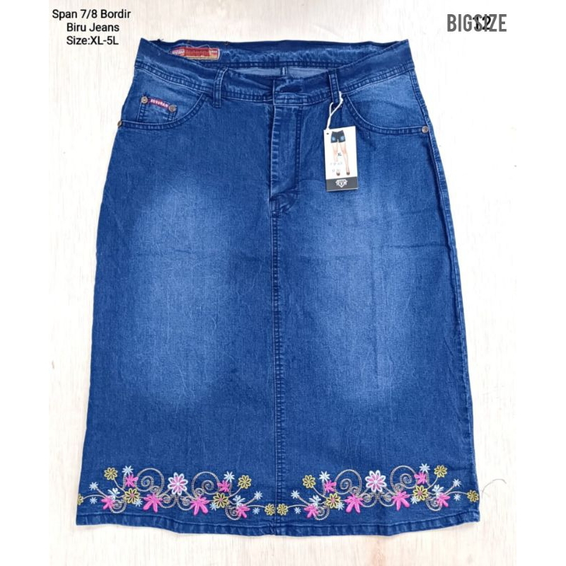 ROK SPAN JEANS MELAR BORDIR/ROK 7/8 JUMBO BORDIR/ROK SPAN MIDI BORDIR BUNGA.