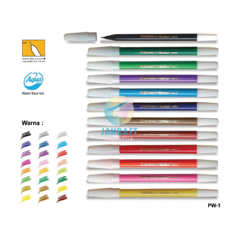 (1 Pcs) Spidol Warna Kecil Bisa Dihapus Cuci SNOWMAN PW-1A Color Pencil Marker Koleksi Warna Lengkap