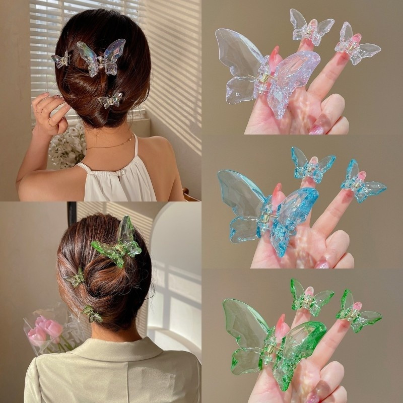[SET ISI 3PC] Jepit Rambut Kupu Kupu Krystal Transparan - Butterfly Korean Hair Claw Crystal Transpa
