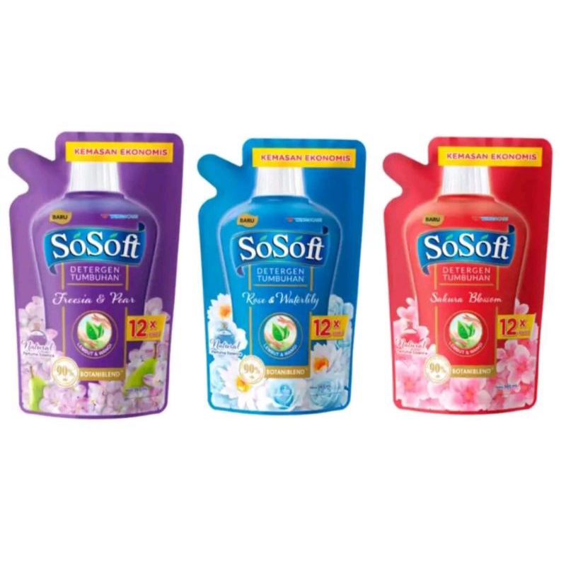 Sosoft So Soft Liquid Detergent Cair 360ml Pouch Freesia Rose Sakura All Variant