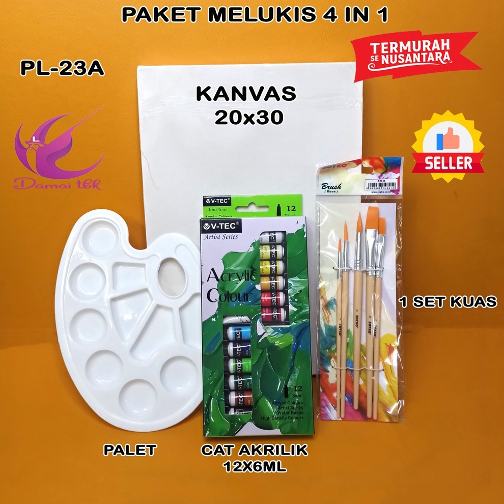 

KODE P97R Paket Melukis Lengkap Set 4 in 1 Set Kanvas 2x3 Kuas Palet dan Cat Acrylic