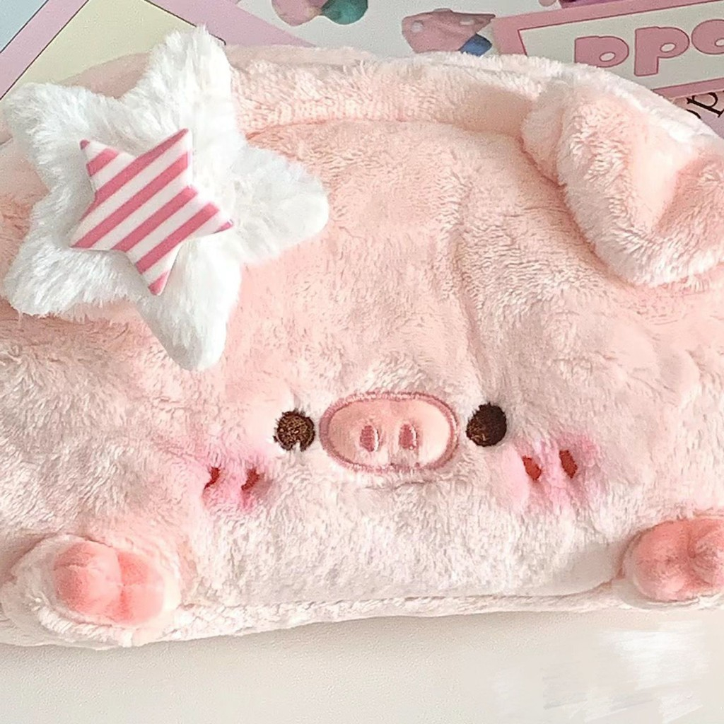 

Japanese Pink Fart Pig Pencil Case/Girly Heart Cute Plush Student Stationery Bag