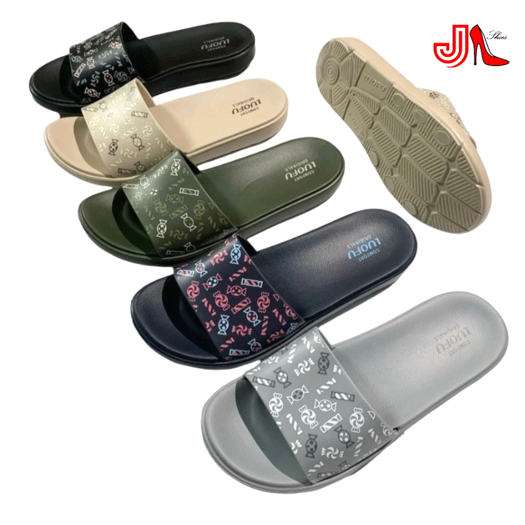 LUOFU E7172-E174 Sandal Selop Karet Import Wanita Motif Permen