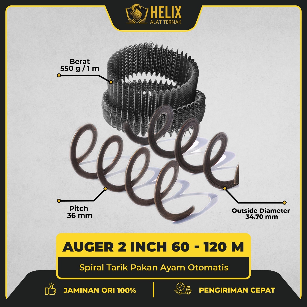 Auger 2" Inch Spiral Roll 60 - 120 m Penarik Tarik Pakan Tempat Makan Ayam Otomatis
