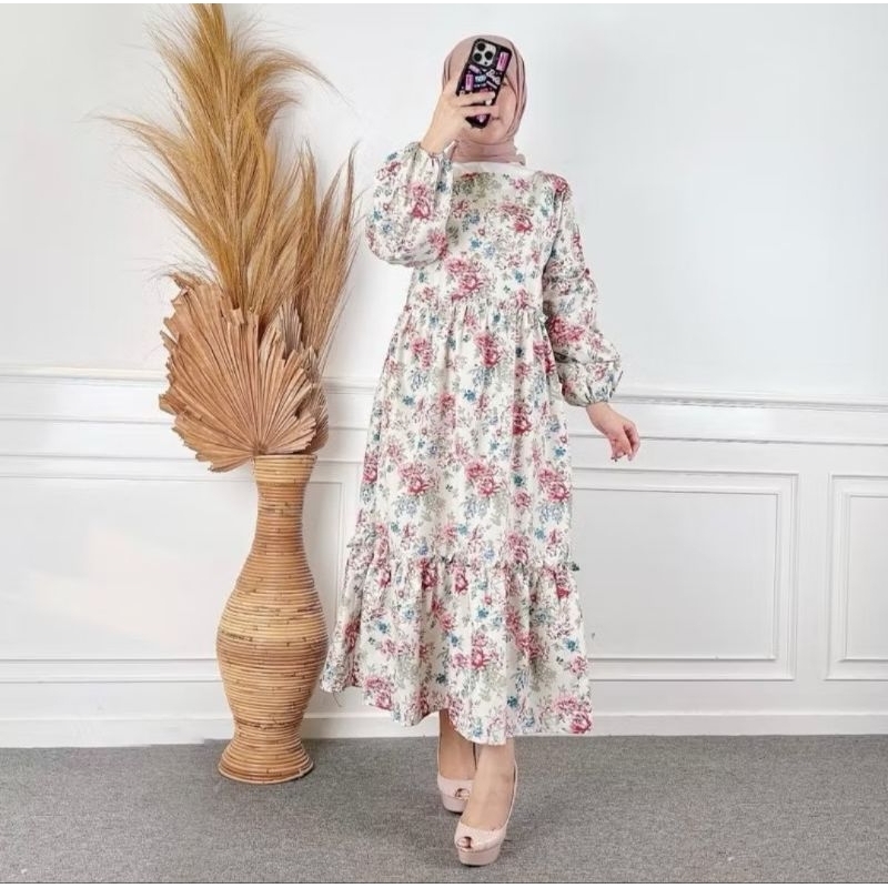 Dress Motif Dress Bunga Bunga Dress kekinian Dres Remaja Dress kondangan Dress simple