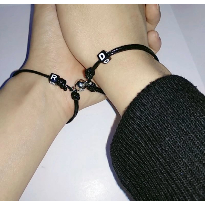 [CUSTOM INISIAL DADU] GELANG MAGNET CUSTOM NAMA INSIAL DADU | GELANG COUPLE MAGNET TALI KOREA POLOS 