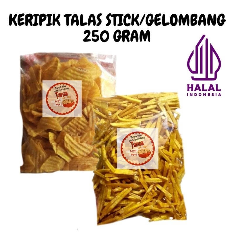 

KERIPIK/KRIPIK/CAMILAN RINGAN TRADISIONAL TALAS BENTUK STIK/GELOMBANG WARNA KUNING GORENG KEMASAN 250 GRAM ENAK RENYAH GURIH HALAL RASA ORIGINAL T_Niastore