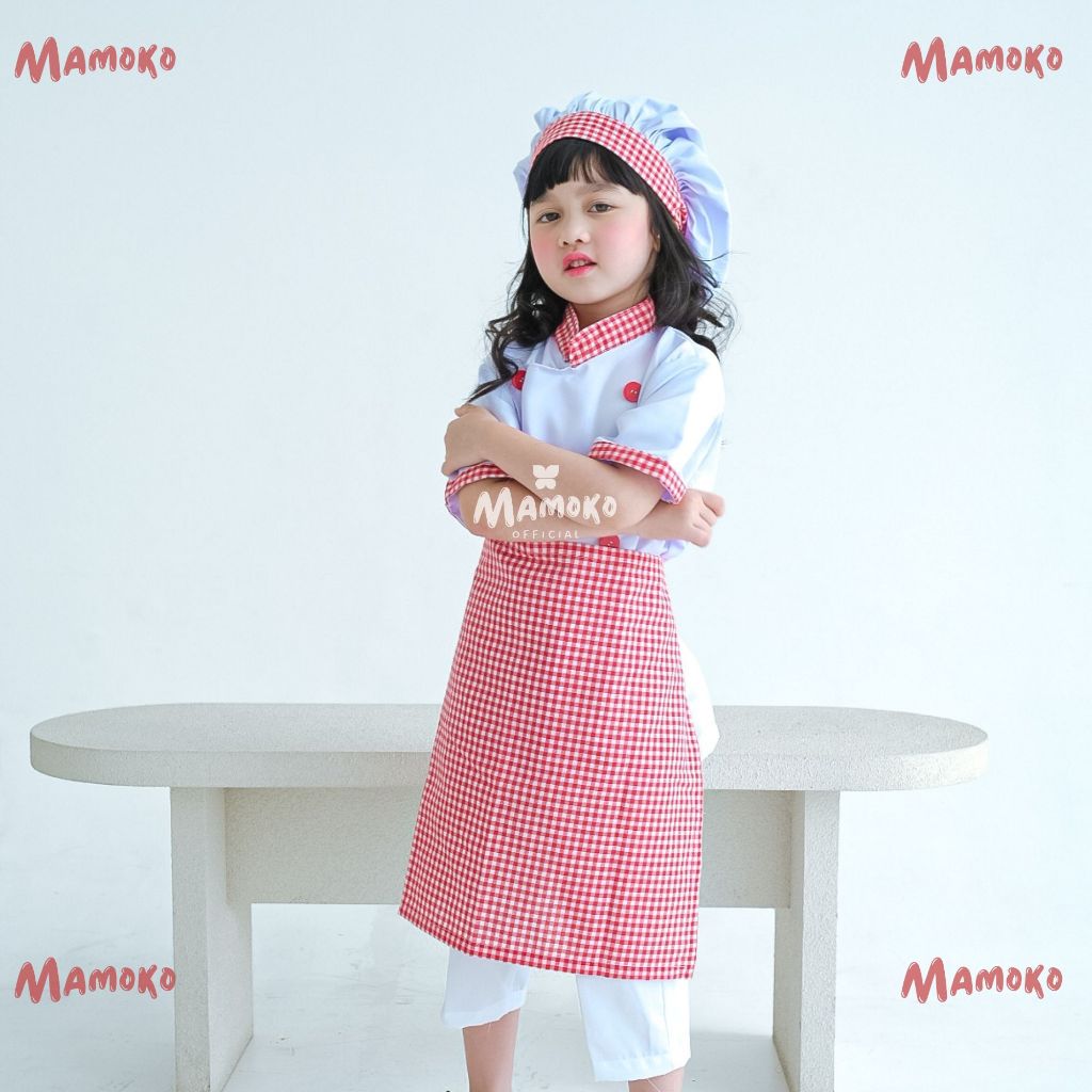 Set Baju Koki Anak Lengkap dengan Topi Koki Baju dan Celemek Anak Apron Chef Katun Set Bisa COD by C