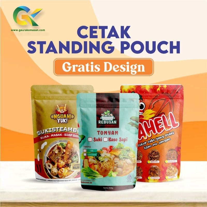 

CUSTOM STANDING POUCH MINIMAL ORDER 500 PCS KEMASAM MAKANAN CUSTOM STANDING POUCH PRINT NON ZIPLOCK PRINTING KEMASAN