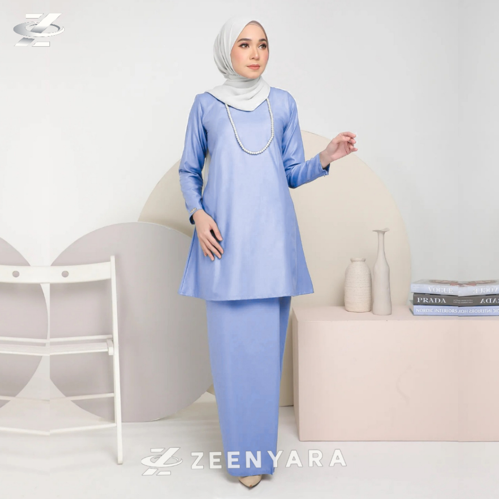 Nabita Setelan Baju Kurung Malaysia Modern Wanita One Set Pakaian Melayu Kebaya Muslim Pesta Polos B