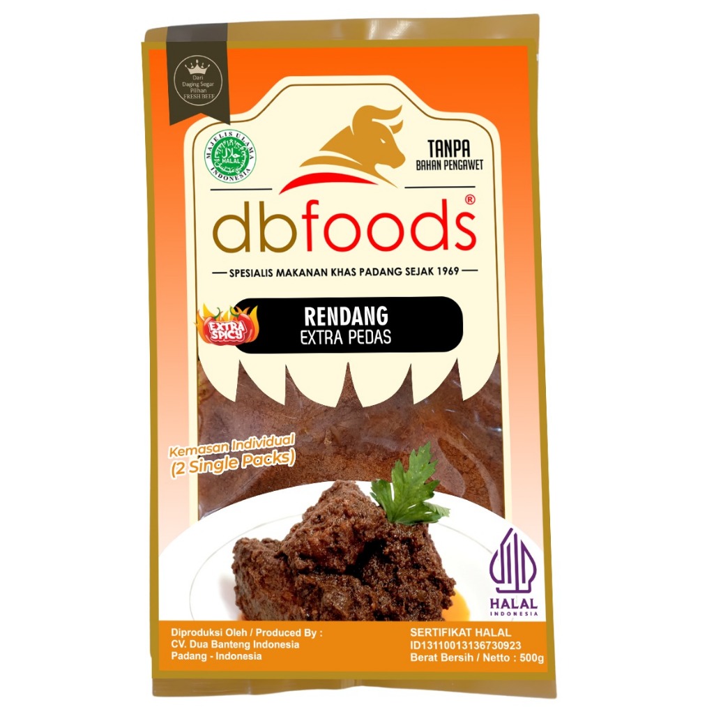 

Rendang Xtra Pedas Individual DBFoods Asli Padang 150 gr /2pcs Single Pack