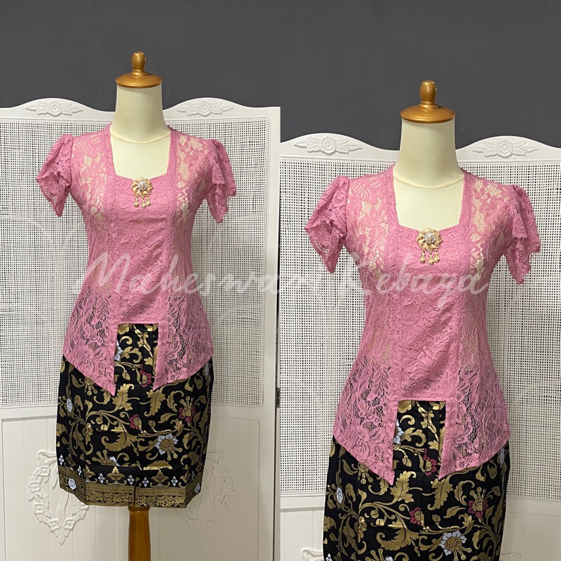 Kebaya Bali Set Brukat Lilit Dustypink Rok Pendek