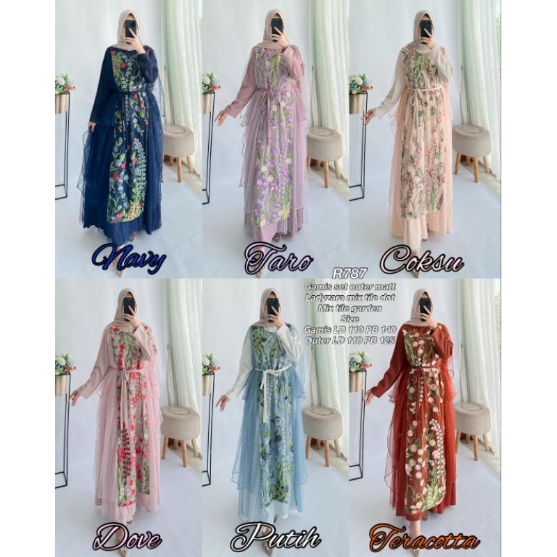 Ribyka R787 (2in1) gamis set outer Ladyzara Mix Tile dot Mix Tile garden