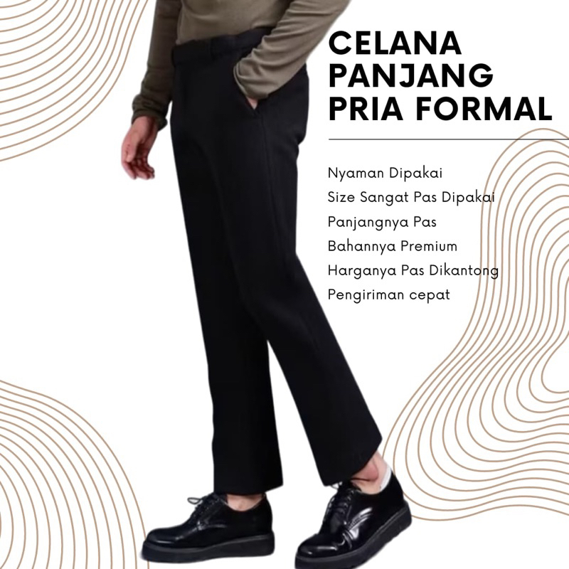 Celana Formal Pria Kerja Bahan Kain Slim Fit Kantor Hitam Panjang Melar Kondangan Casual Dasar Kulia