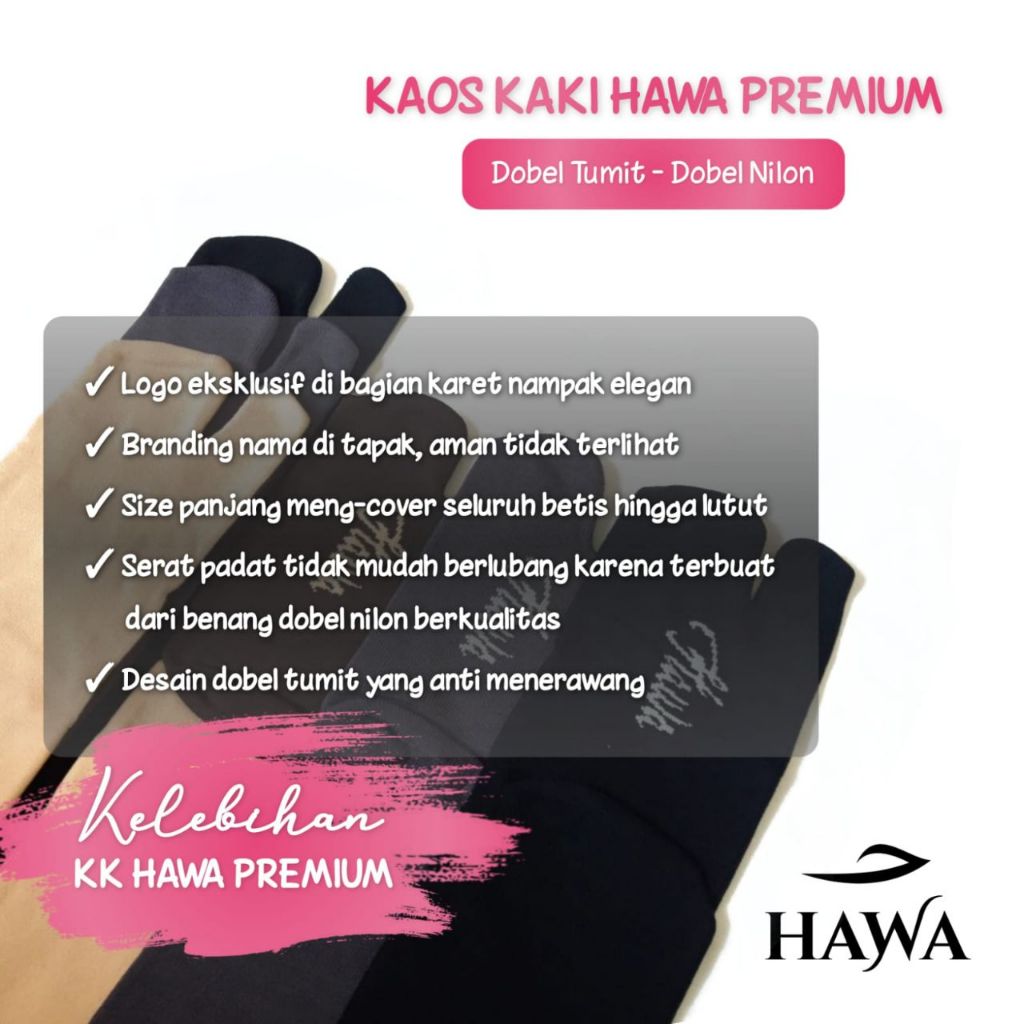 Kaos Kaki Hawa PREMIUM Dobel Nilon & Dobel Tumit Jempol Panjang L