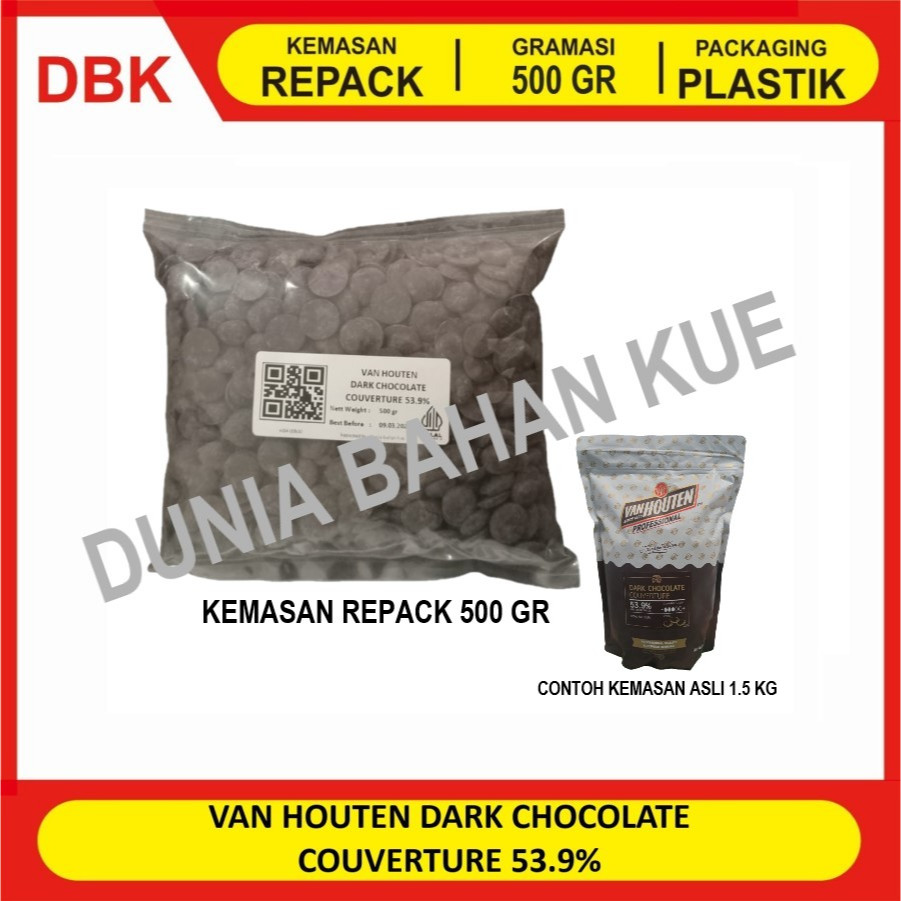 

VAN HOUTEN CHOCOLATE COUVERTURE 53.9% DARK COKELAT - REPACK 500 GR