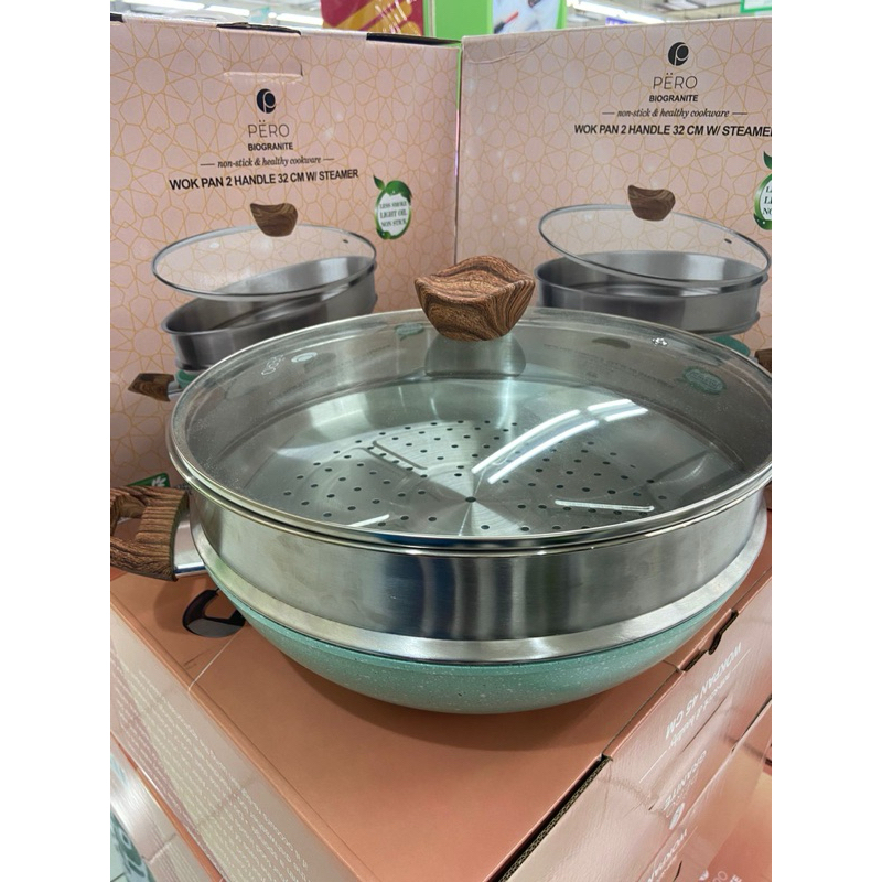 Pero Basic Doa Multifunction 2in1 Wok 32cm + Steamer NONSTICK / Wajan Wok + Kukusan SerbaGuna / Waja