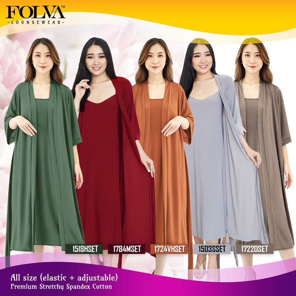 FOLVA baju tidur kimono set inner tanktop dress spandex melar