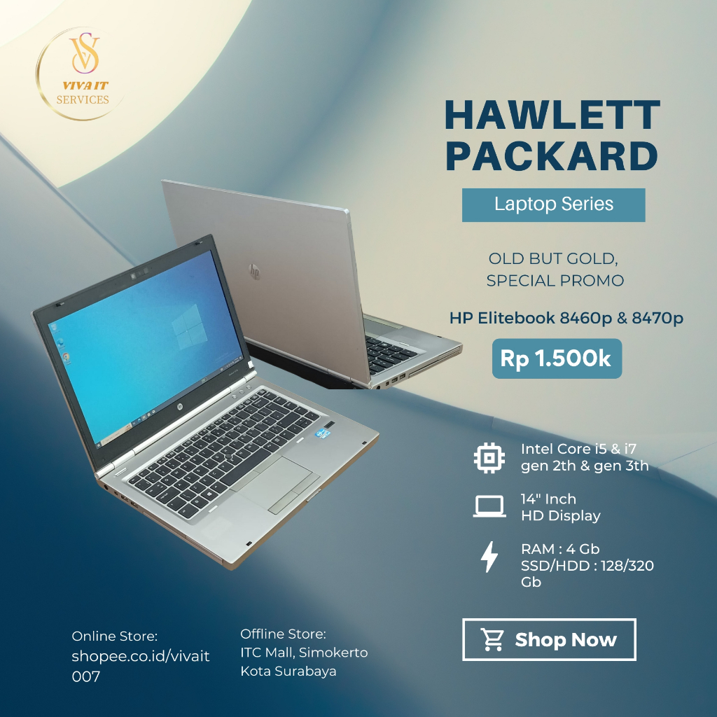 LAPTOP HP Elitebook 8460p & 8470p/Intel Core i5 & i7/RAM 4 GB/HDD 320 GB/SSD 128 GB/14 inch HD PROMO