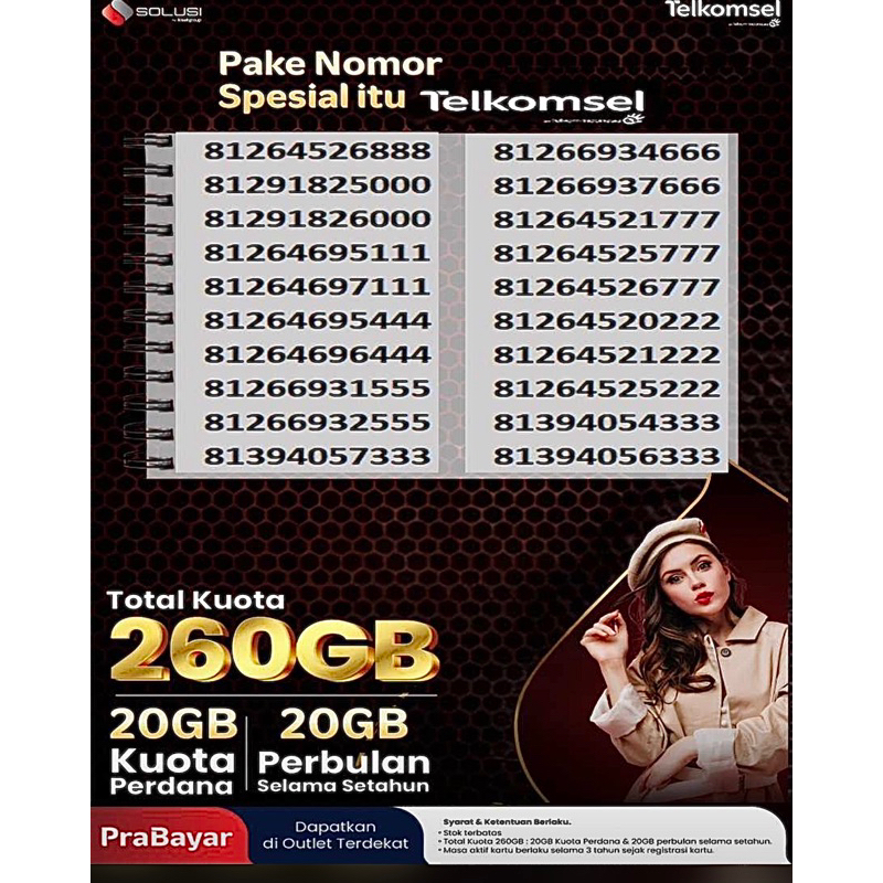 Nomor Cantik Telkomsel 260GB Free 20GB