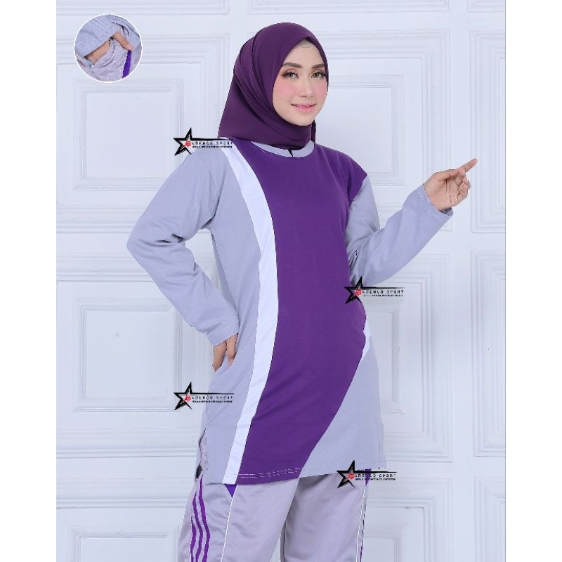 Koas Seragam Olahraga Senam Wanita Model Tunik Muslimah / Atasan Baju Olahraga Senam Wanita Muslimah