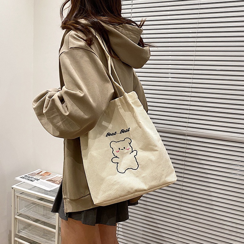 PRODUCT TERPOPULER Mismi Kelly Bag Tas Jinjing Wanita Beruang Lucu Korduroi Korean Tote Bag Perempua